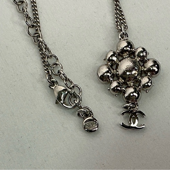 Chanel Strass CC Coco Mark Logo Dangle Pendant Necklace Silver - Picture 7 of 10